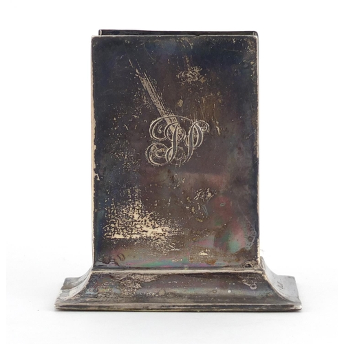 2597 - Rectangular silver matchbox stand, indistinct makers mark, Birmingham 1905, 8cm high, 87.8g