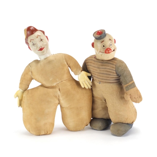 350 - Two vintage clown dolls with pottery heads and cloth bodies, 25cm high