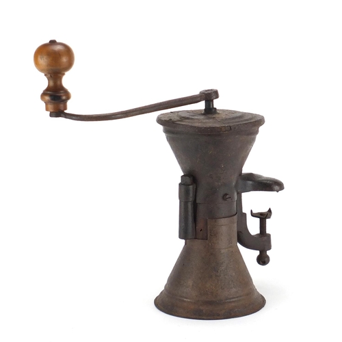 209 - Vintage coffee grinder with wooden handle, 32cm high