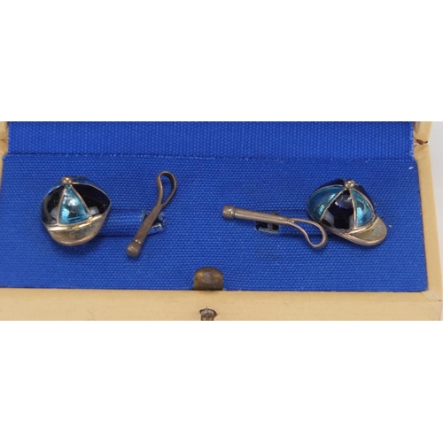 627 - Pair of silver and enamel Links of London jockey cap cufflinks