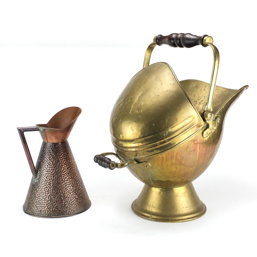 436 - Arts & Crafts copper flagon and a Victorian brass coal scuttle