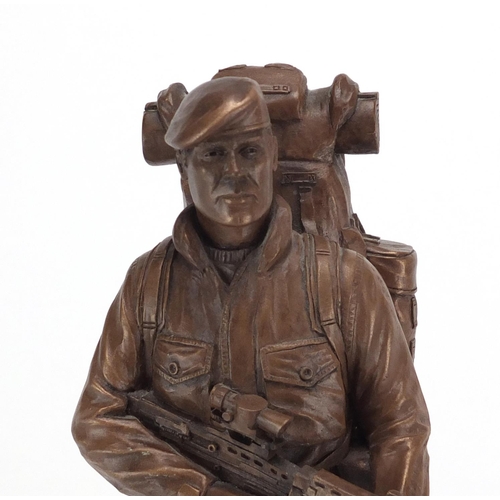 120 - Bronzed Military figure - A1B patrol order with beret, 30cm high