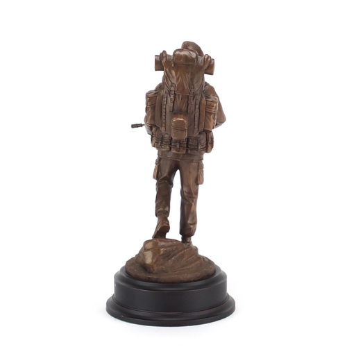 120 - Bronzed Military figure - A1B patrol order with beret, 30cm high