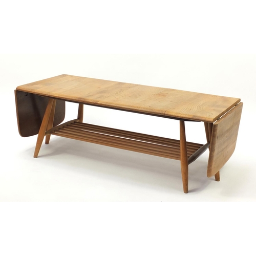 20 - Ercol light elm 456 drop leaf extending coffee table, 36cm H x 108cm W (folded) x 46cm D