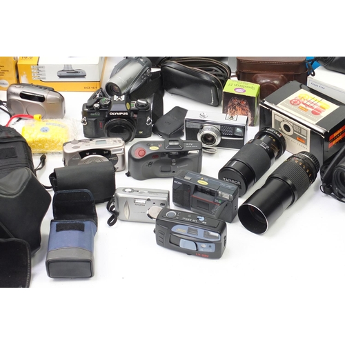 390 - Vintage and later cameras, camcorders, lenses and accessories including Canon, Zeiss Ikon, Kodak and... 