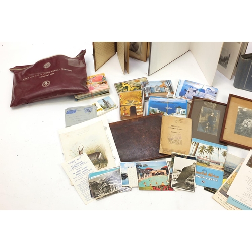 813 - Ephemera including soldiers release book, black and white photographs and a leather cabinet card alb... 