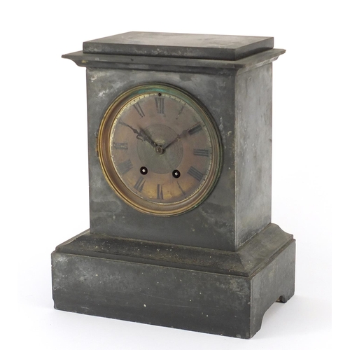 293 - Victorian black slate striking mantle clock, 36cm high