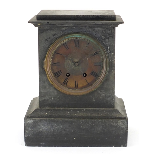 293 - Victorian black slate striking mantle clock, 36cm high