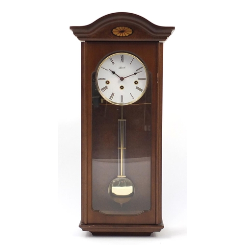 85 - Mahogany cased Hermle wall clock with Westminster chime, 64cm high