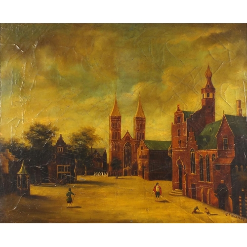 1247 - Manner of Jerrit Berkaeyde - View of the town Utrecht, early 19th century oil on canvas, bearing a s... 