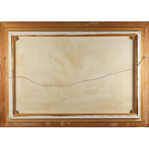 2181 - Andrew Kennedy - Battleships on choppy seas, oil on canvas, mounted and framed, 90cm x 60cm