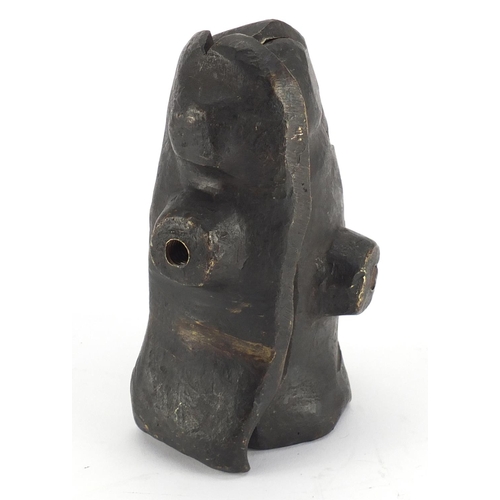 98 - 19th century three section bronze chocolate mould, in the form of a seated dog, 20.5cm high