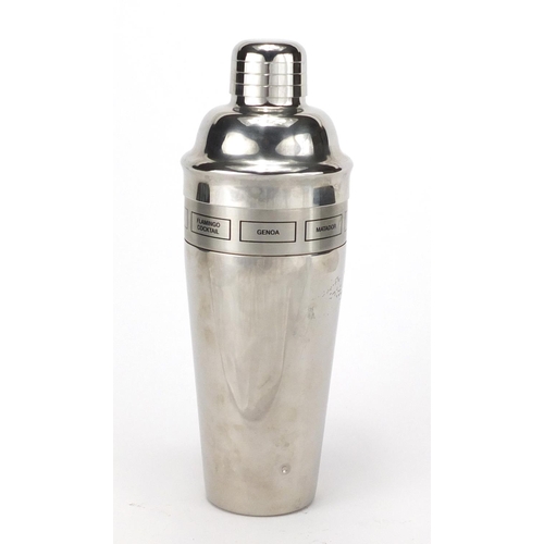 135 - Art Deco style cocktail shaker with recipes, 24.5cm high