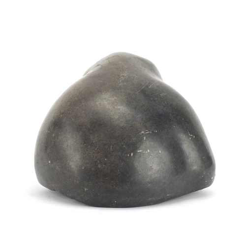240 - Large Inuit stone carving of a young seal, incised BTAKA to the base, 13cm H x 15cm W x 17cm D