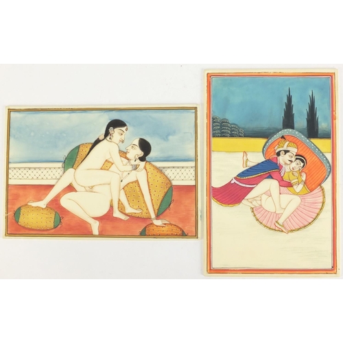 748 - Two Indian Mughal school erotic ivorine  panels, each 15cm x 10cm