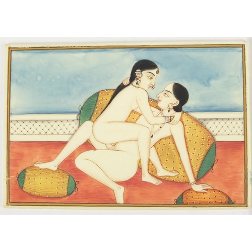 748 - Two Indian Mughal school erotic ivorine  panels, each 15cm x 10cm