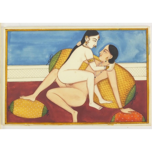 721 - Two Indian Mughal school erotic ivorine  panels, each 15cm x 10cm