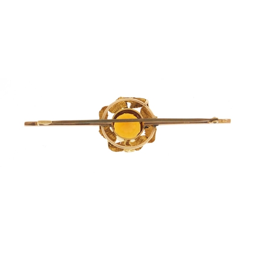 621 - 9ct gold citrine bar brooch, 7cm in length, approximate weight 4.7g