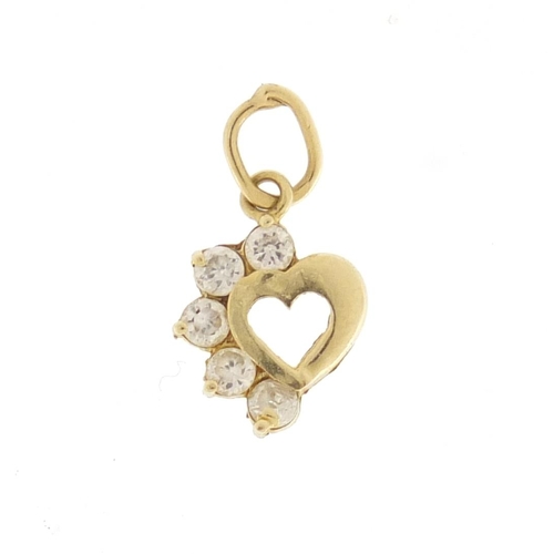 623 - 9ct gold clear stone love heart pendant, 1.8cm in length, approximate weight 0.7g