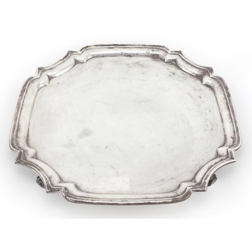 742 - Square silver four footed tray with shaped edge, by A Haviland-Nye London 1973, 34.5cm x 34.5cm, 112... 