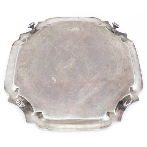 742 - Square silver four footed tray with shaped edge, by A Haviland-Nye London 1973, 34.5cm x 34.5cm, 112... 