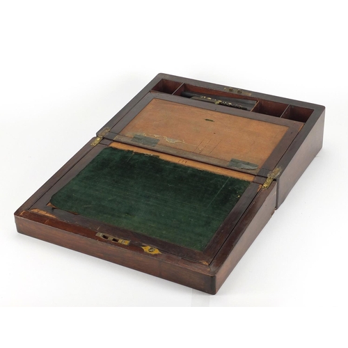 40A - Victorian rosewood writing slope with mother of pearl inlay and fitted interior, 35cm in length