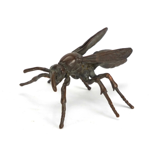 706 - Japanese patinated bronze wasp, 5cm in length