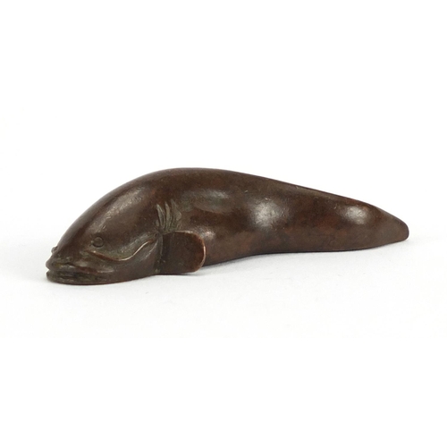 727 - Japanese patinated bronze catfish, 6cm in length
