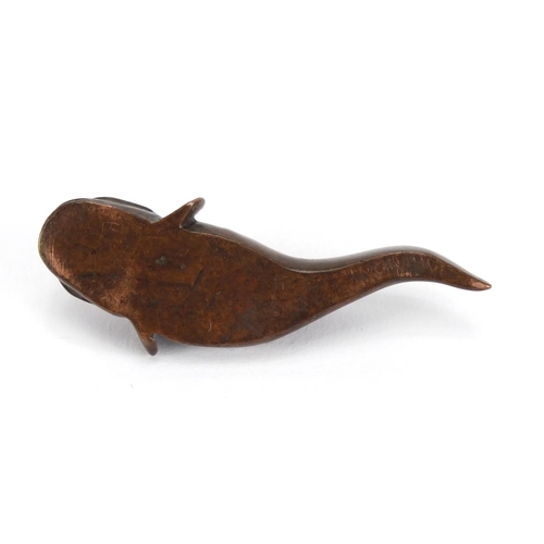 727 - Japanese patinated bronze catfish, 6cm in length
