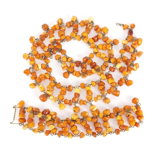 638 - Butterscotch amber coloured necklace and a bracelet, the necklace 50cm in length, approximate weight... 