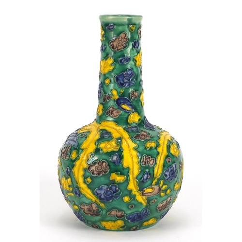2269 - Chinese Fahua bottle vase, hand painted with a phoenix amongst clouds, inscribed character marks to ... 