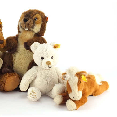 2103 - Five Steiff bears and animals including My First Steiff, the largest 40cm long