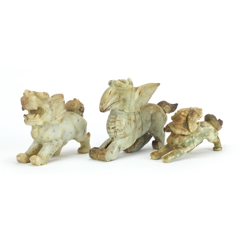 318 - Three Chinese carved hardstone animals, the largest 27cm long