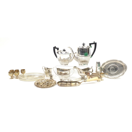 498 - Silver plate including a four piece tea service, salvers and fish slice
