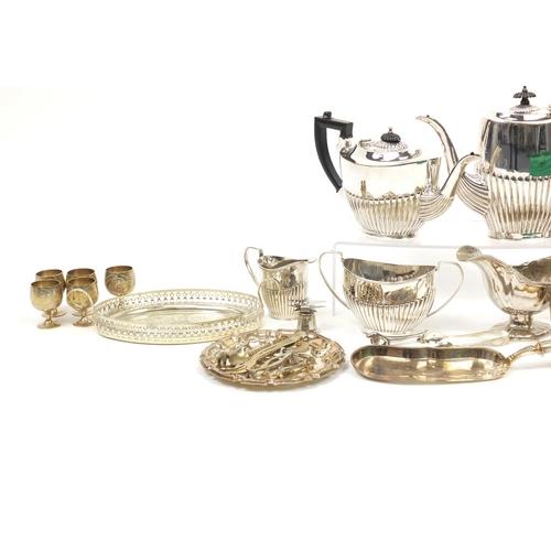 498 - Silver plate including a four piece tea service, salvers and fish slice