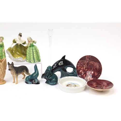 452 - Collectable china and glassware including Wedgwood terracotta vase, Beswick Alsatian, Royal Doulton ... 