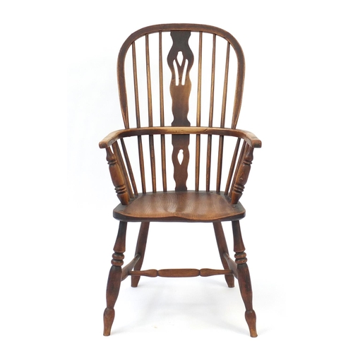 25 - *Description amended 02-08-19* Beech and elm stick back Windsor chair, 100cm high