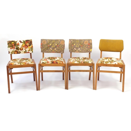 47 - Set of four lightwood Ben chairs with screen print upholstery