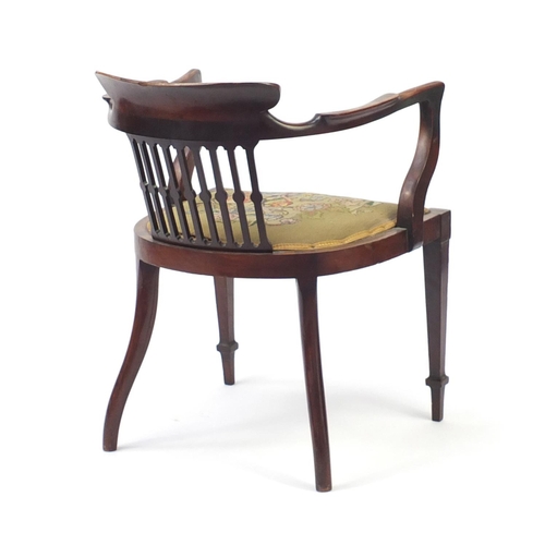 7 - Victorian inlaid rosewood tub chair with needlepoint seat, 75cm high