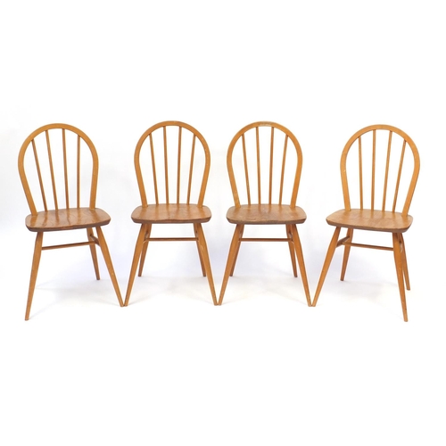 23 - Set of four Ercol light elm stick back chairs, 87cm high