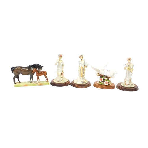 277 - Three Leonardo Collection figurines, doves and a Beswick horse and foal group