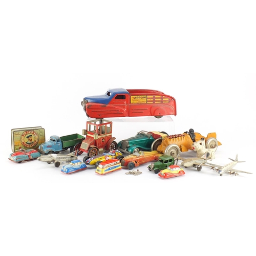 471 - Vintage and later toys including Tri-ang Minic Toys saloon car, Dinky Toys aeroplane, tin plate vehi... 
