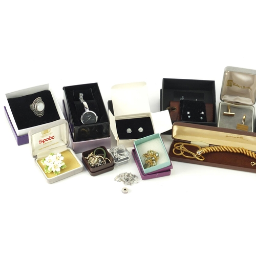 664 - Costume jewellery and wristwatches including necklaces, brooches and rings