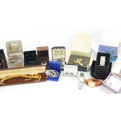 664 - Costume jewellery and wristwatches including necklaces, brooches and rings