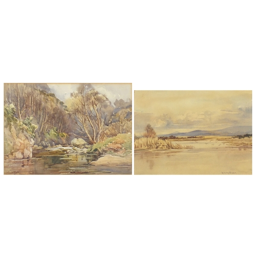 450 - Dorothy Brown - Two watercolours, stream through woodland and marshland, each mounted and framed, th... 