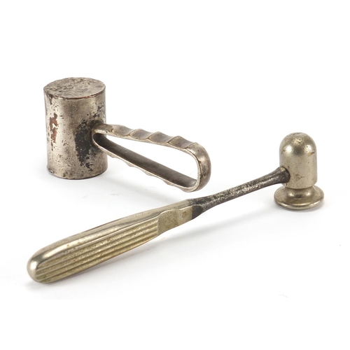 760 - Two surgical hammers/mallets, including a silvered copper example by Allen & Hanbury