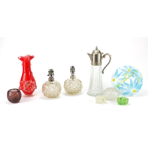 226 - Glassware including a pair of Victorian globular cut glass table lamps and paperweights
