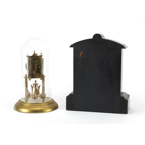 496 - Brass Anniversary clock with glass dome and a Victorian style painted wood mantel clock, the largest... 