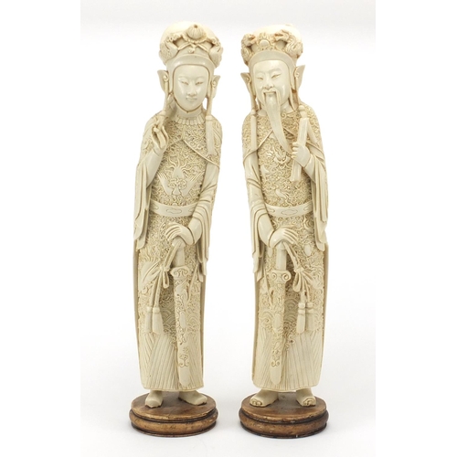 497 - Pair of Chinese ivorine figures, 42.5cm high