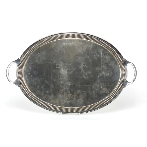 510 - Mappin & Webb oval silver plated tray with twin handles, 60cm in length